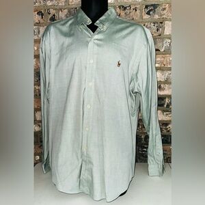 Vintage Ralph Lauren Shirt Button Down Flesh Horse Mint Green Mens Size 16 34/35